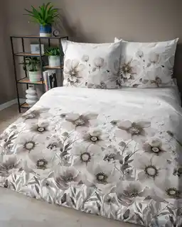 Detexpol Pościel bawełniana 220x200 Bawełna 48 biała beżowa szara kwiaty