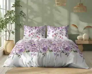 Detexpol Pościel bawełniana 220x200 Bawełna 48 biała fioletowa kwiatki