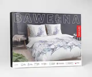 Detexpol Pościel bawełniana 220x200 biała niebieska gałązki kwiaty bawełna 40