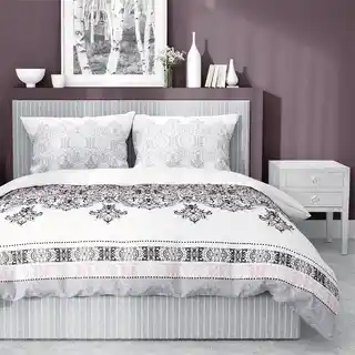 Detexpol Pościel bawełniana 220x200 biała szara różowa glamour ornamenty Bawełna 88