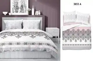 Detexpol Pościel bawełniana 220x200 biała szara różowa glamour ornamenty Bawełna 88