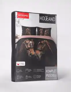 Detexpol Pościel bawełniana 220x200 czarna brązowa różowa konie kwiaty 5295 A Holland Natura 52
