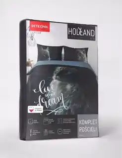 Detexpol Pościel bawełniana 220x200 czarna szara kot Live your Dream Holland 52