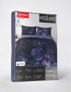 Detexpol Pościel bawełniana 220x200 fioletowa kwiaty Holland