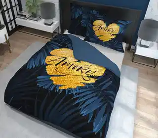Detexpol Pościel bawełniana 220x200 granatowa amore w liście Holland 35