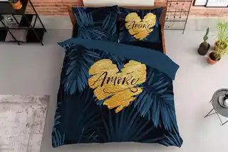 Detexpol Pościel bawełniana 220x200 granatowa amore w liście Holland 35