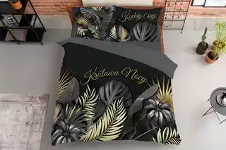 Detexpol Pościel bawełniana 220x200 cm królowa mocy grafitowa czarna liście 4423 A Holland