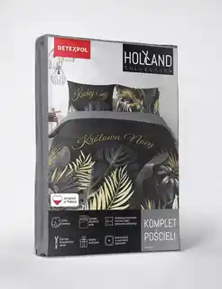 Detexpol Pościel bawełniana 220x200 cm królowa mocy grafitowa czarna liście 4423 A Holland