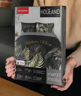 Detexpol Pościel bawełniana 220x200 cm królowa mocy grafitowa czarna liście 4423 A Holland