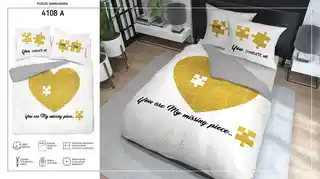 Detexpol Pościel bawełniana 220x200 Serce puzzle biała złota Holland