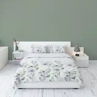 Detexpol Pościel flanelowa 220x200 biało-niebiesko-zielone kwiaty, wrzosowe akcenty, wzór 23