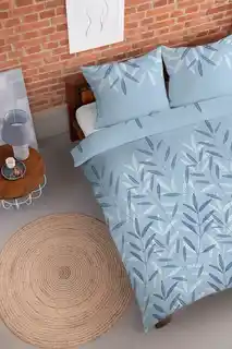 Detexpol Pościel flanelowa 220x200 niebieska liście łąka, flanela 2023