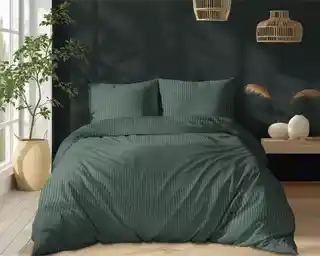 Detexpol Pościel oliwkowa zielona 180x200 satyna bawełniana hotelowa delikatna paski