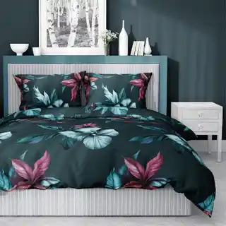 Detexpol Pościel satynowa 140x200 4769 A ciemna zielona kwiaty Home Satin 54