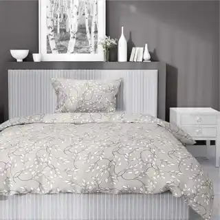 Detexpol Pościel satynowa 140x200 beżowa szara jasna liście drobne 5217 B Home Satin 41