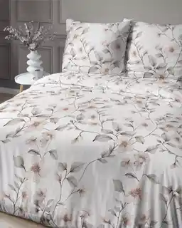 Detexpol Pościel satynowa 140x200 biała beżowa kwiaty 4915 B z jedną poszewką Home Satin 80