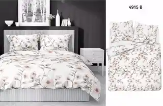 Detexpol Pościel satynowa 140x200 biała beżowa kwiaty 4915 B z jedną poszewką Home Satin 80