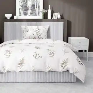 Detexpol Pościel satynowa 140x200 biała beżowa liście, jedna poszewka, Home Satin 81