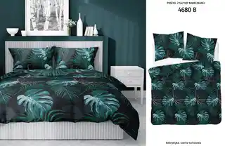 Detexpol Pościel satynowa 140x200 czarna turkusowa liście, jedna poszewka Home Satin 40