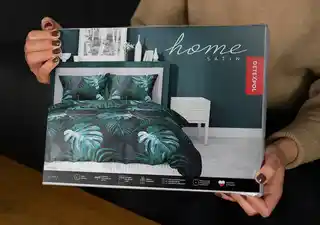 Detexpol Pościel satynowa 140x200 czarna turkusowa liście, jedna poszewka Home Satin 40
