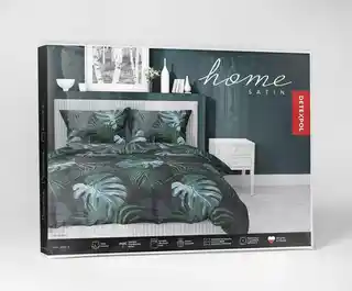 Detexpol Pościel satynowa 140x200 czarna turkusowa liście, jedna poszewka Home Satin 40