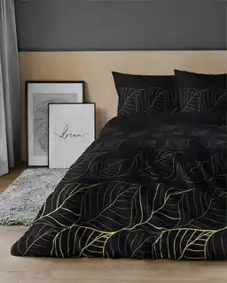 Detexpol Pościel satynowa 140x200 Czarna złote liście 4815 A Home Satin 58
