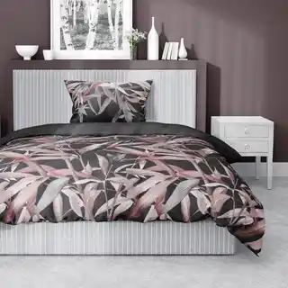 Detexpol Pościel satynowa 140x200 grafitowa pudrowa liście z jedną poszewką 4922 B Home Satin 81