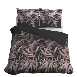 Detexpol Pościel satynowa 140x200 grafitowa pudrowa liście z jedną poszewką 4922 B Home Satin 81