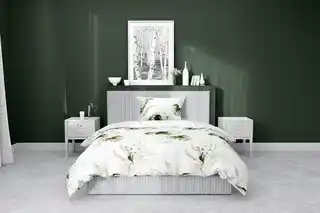 Detexpol Pościel satynowa 140x200 Home Satin 126 biała zielona morelowa liście monstery