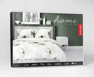 Detexpol Pościel satynowa 140x200 Home Satin 126 biała zielona morelowa liście monstery