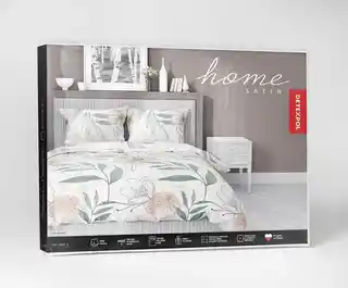 Detexpol Pościel satynowa 140x200 Home Satin 126 biała zielona pudrowa kwiaty liście