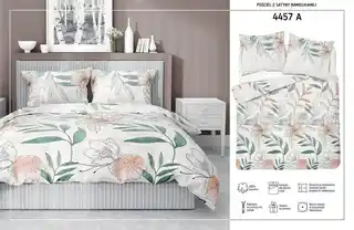 Detexpol Pościel satynowa 140x200 Home Satin 126 biała zielona pudrowa kwiaty liście