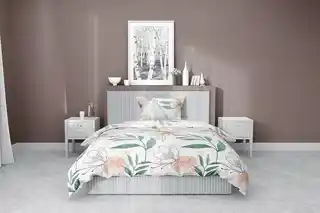 Detexpol Pościel satynowa 140x200 Home Satin 126 biała zielona pudrowa kwiaty liście
