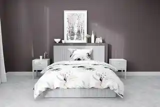Detexpol Pościel satynowa 140x200 Home Satin liście monstery biała zielona pudrowa, jedna poszewka