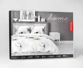 Detexpol Pościel satynowa 140x200 Home Satin liście monstery biała zielona pudrowa, jedna poszewka