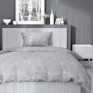 Detexpol Pościel satynowa 140x200 Home Satin 27 szara biała kwiaty, jedna poszewka