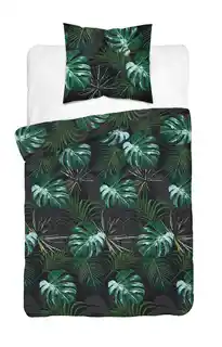 Detexpol Pościel satynowa 140x200 Home Satin 40 czarna zielona liście