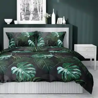 Detexpol Pościel satynowa 140x200 Home Satin 40 czarna zielona liście