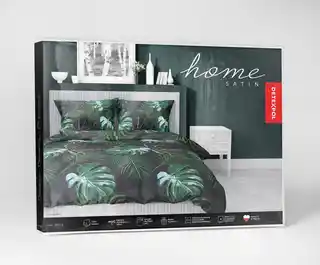Detexpol Pościel satynowa 140x200 Home Satin 40 czarna zielona liście