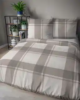 Detexpol Pościel satynowa 140x200 Home Satin 41 beżowa w kratkę