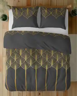 Detexpol Pościel satynowa 140x200 Home Satin 41 czarna złota geometryczna