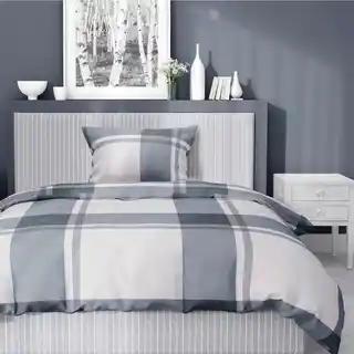 Detexpol Pościel satynowa 140x200 Home Satin 41 szara beżowa kratka