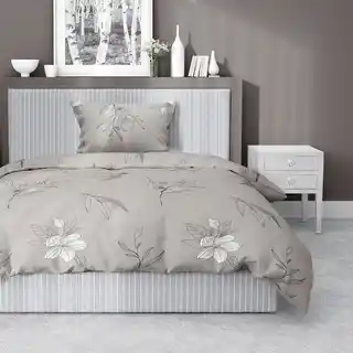 Detexpol Pościel satynowa 140x200 Home Satin 80 kwiaty beżowa ciemna