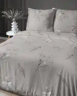 Detexpol Pościel satynowa 140x200 Home Satin 80 kwiaty beżowa ciemna