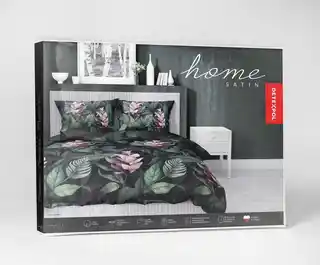 Detexpol Pościel satynowa 140x200 Home Satin 80 liście kwiaty czarna zielona
