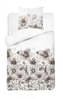 Detexpol Pościel satynowa 140x200 Home Satin 81 biała beżowa kwiaty