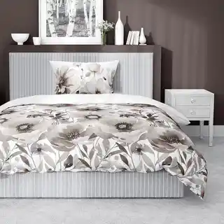 Detexpol Pościel satynowa 140x200 Home Satin 81 biała beżowa kwiaty