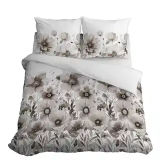 Detexpol Pościel satynowa 140x200 Home Satin 81 biała beżowa kwiaty
