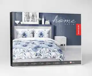 Detexpol Pościel satynowa 140x200 Home Satin 81 biała niebieska kwiaty
