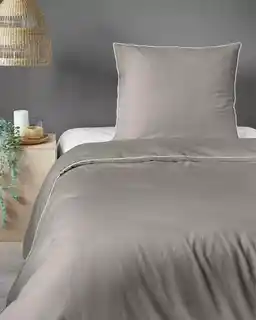 Detexpol Pościel satynowa 140x200 beżowa z lamówką, jedna poszewka 70x80 Mako Satin 62